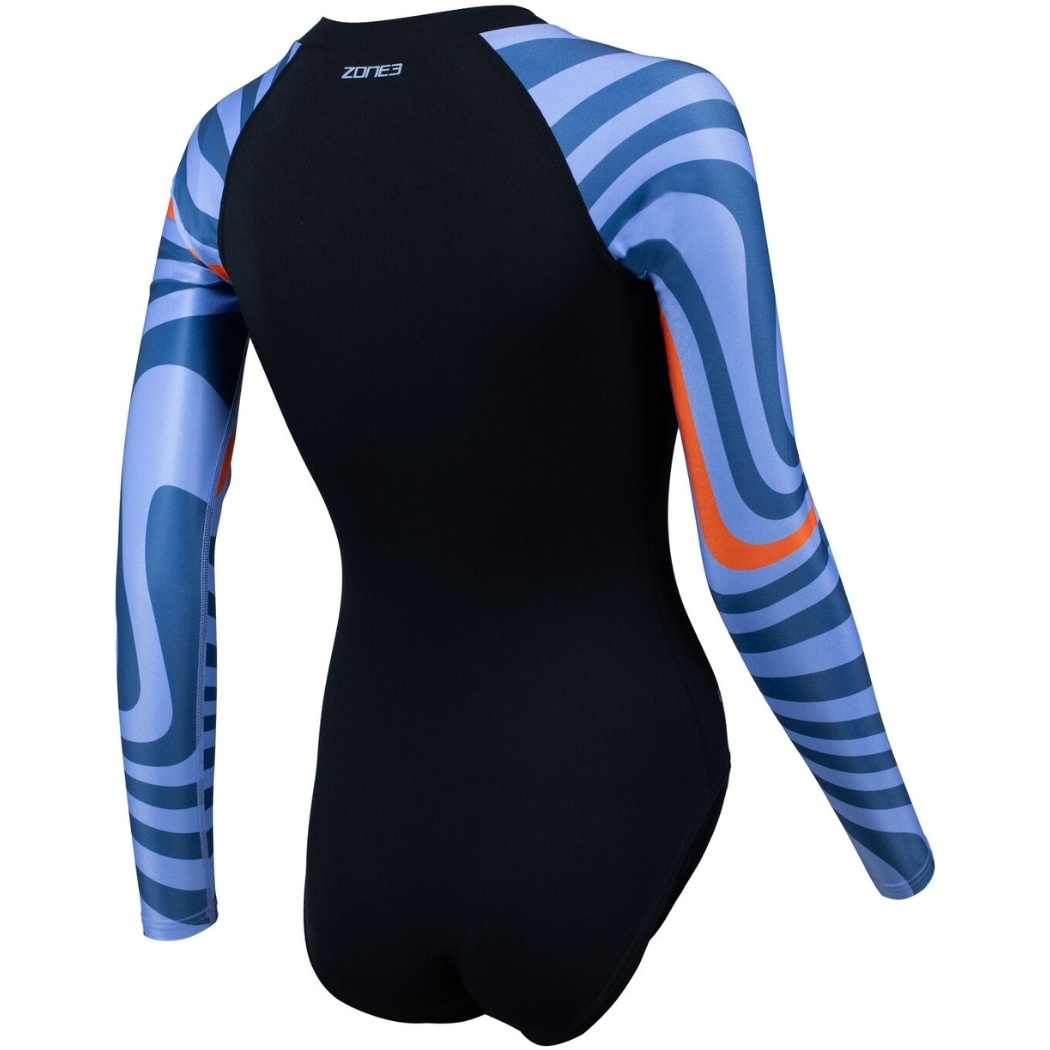 2025 ZONE3 Womens OWS Renew Long Sleeve Swimsuit SW25WOWSLS101 - Black / Multi Blue
